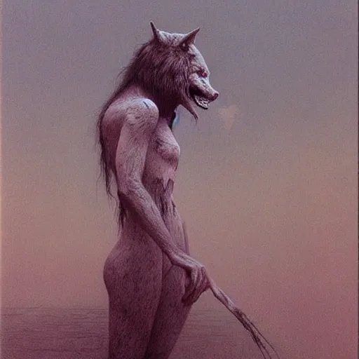 Image similar to werewolf girl by Beksinski