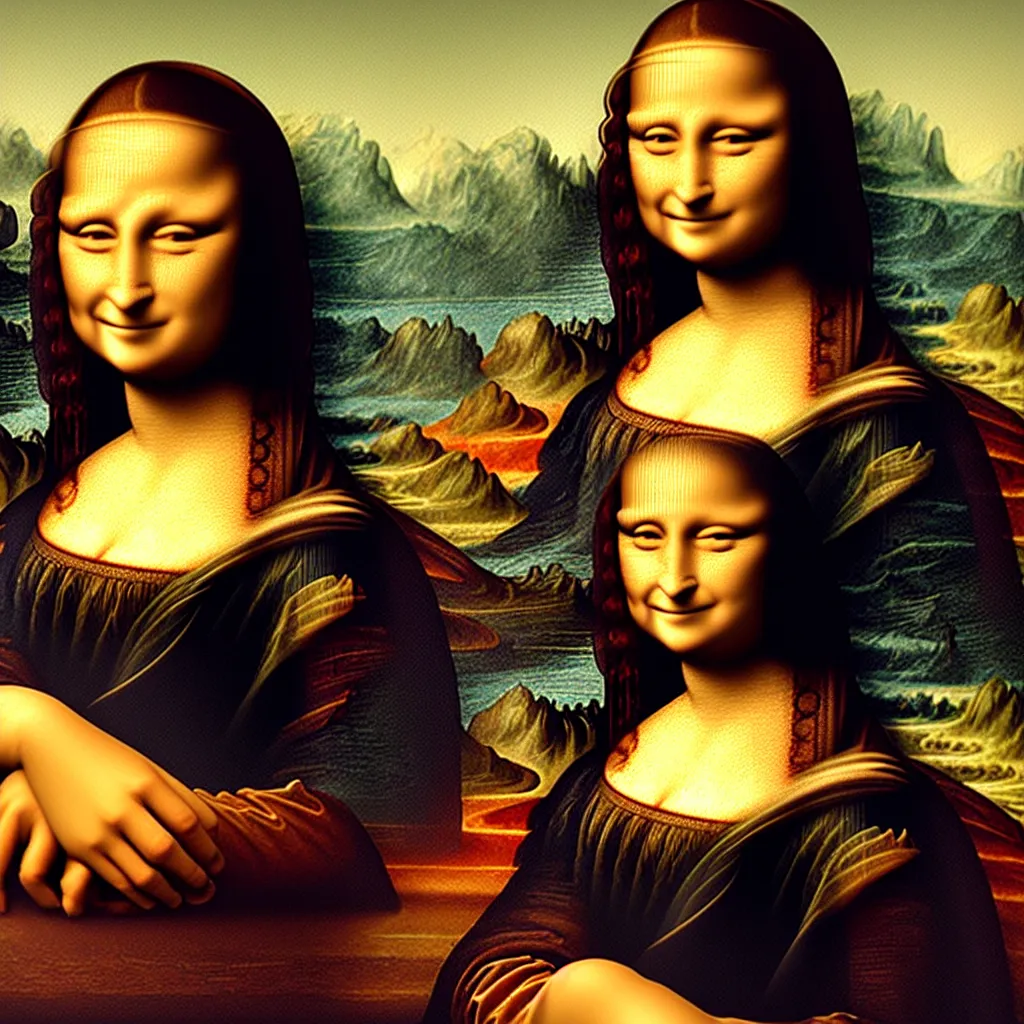 Prompt: i, mona lisa playing her iphone