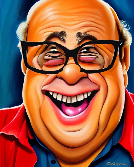 Image similar to painting portrait of danny devito as a rum ham, cartoon, warm lighting, danny devito has a rum ham body, danny devito's face on a rum ham. movie poster, trending on art station