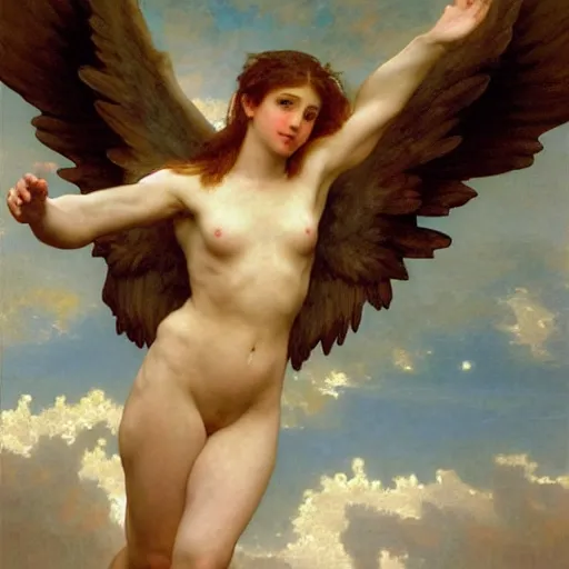 Prompt: an oil painting of an epic angel flying, by Bouguereau, highly detailed and intricate,