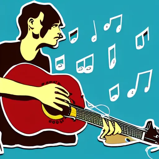 Image similar to syd barret playing guitar and singing, sticker - art, svg vector, adobe - illustrator