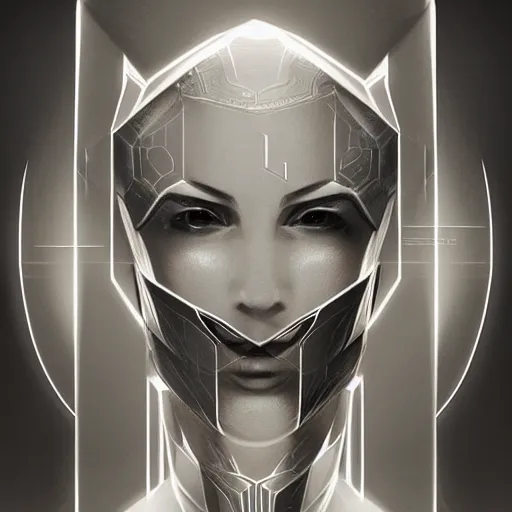 Image similar to symmetry!! solid cube of light, hard edges, product render retro - futuristic poster scifi, lantern head, ancient kings in white robes, intricate, elegant, highly detailed, digital painting, artstation, concept art, smooth, sharp focus, illustration, dreamlike, art by artgerm