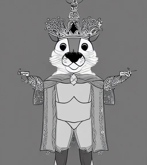 Image similar to expressive stylized master furry artist digital line art drawing full body portrait character study of the anthro male anthropomorphic otter fursona animal person wearing crown and cape royal western king regal intricate ornate