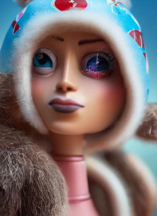 Image similar to closeup profile portrait of tin toy lana del rey eskimo igloo bikini, depth of field, zeiss lens, detailed, symmetrical, centered, fashion photoshoot, by nicoletta ceccoli, mark ryden, lostfish, breathtaking, 8 k resolution, extremely detailed, beautiful, establishing shot, artistic, hyperrealistic, octane render