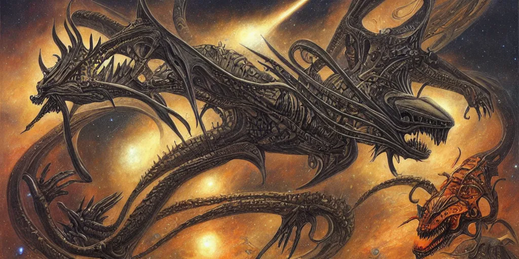 Image similar to alien space dragon by dan seagrave art