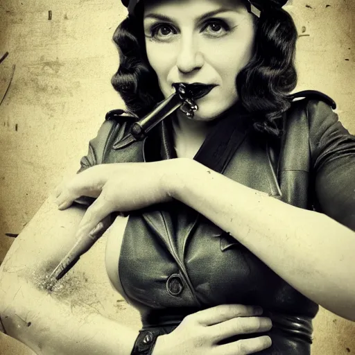 Image similar to simona sbaffi as a dieselpunk submarine captain, portrait, photography by anna fischer