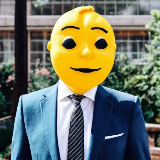 Image similar to a man wearing a suit lemon head