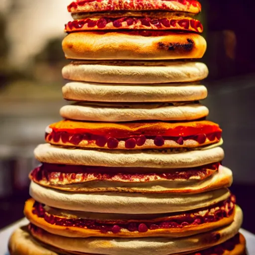 Image similar to multilayer pizza wedding cake, 4 k food photography