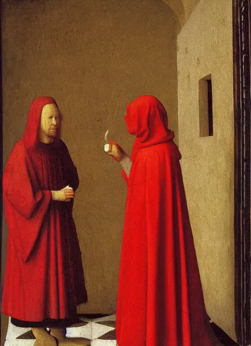 Image similar to red candle, medieval painting by jan van eyck, johannes vermeer, florence