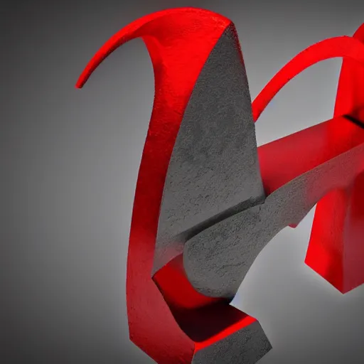 Image similar to one abstract sculpture, solid colors using only red and black, pure white background, photo realistic, unreal engine