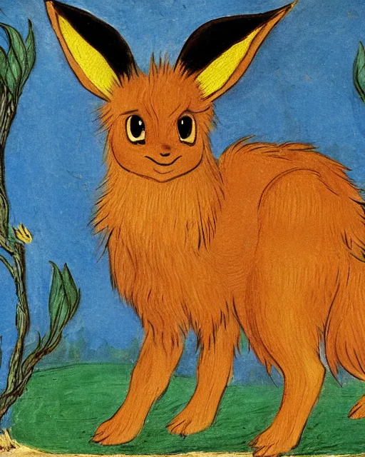 Prompt: a manuscript painting of Eevee in the style of the Rochester Bestiary, Ashmole Bestiary