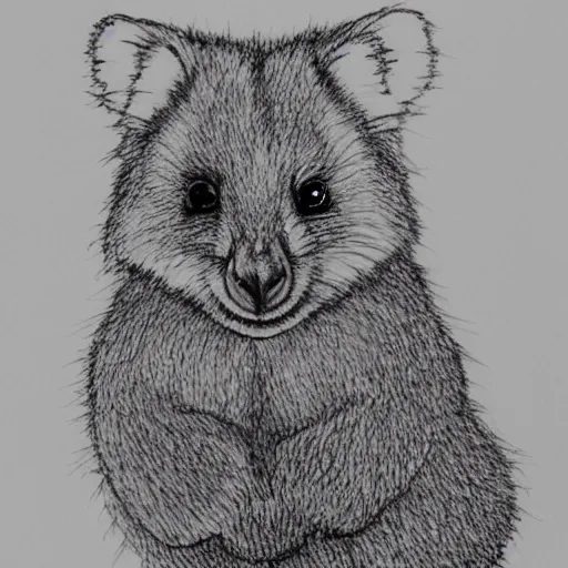 Image similar to portrait of a happy quokka, mcu, drawn with a single line, line drawing, art, minimalist, continuous line drawing, sakura pigma micron,