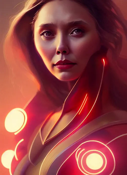 Image similar to portrait of modern darna, elizabeth olsen, intricate, elegant, glowing lights, highly detailed, digital painting, artstation, glamor pose, concept art, smooth, sharp focus, illustration, art by wlop, mars ravelo and greg rutkowski