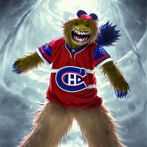 Prompt: scary anime Portrait of Youppi the Habs Montreal Canadiens Mascot as a very cute powerful and violent pokemon, highly detailed anime, high evolution, 1990s, legendary, smooth, sharp focus, dynamic lighting, intricate, trending on ArtStation, stuff of nightmare, illustration pokemon, art by WLOP