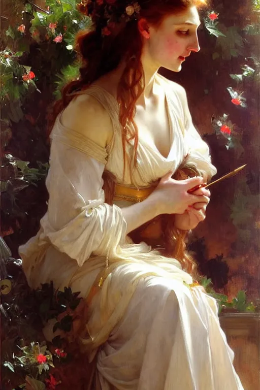 Prompt: sansa, painting by daniel gerhartz, alphonse mucha, bouguereau, pre - raphaelite, detailed art, artstation