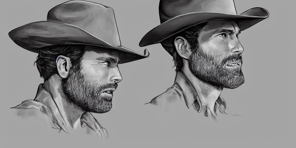 Image similar to highly detailed photo of rick grimes wearing a cowboy hat, digital painting, trending on artstation, high resolution, transparent background