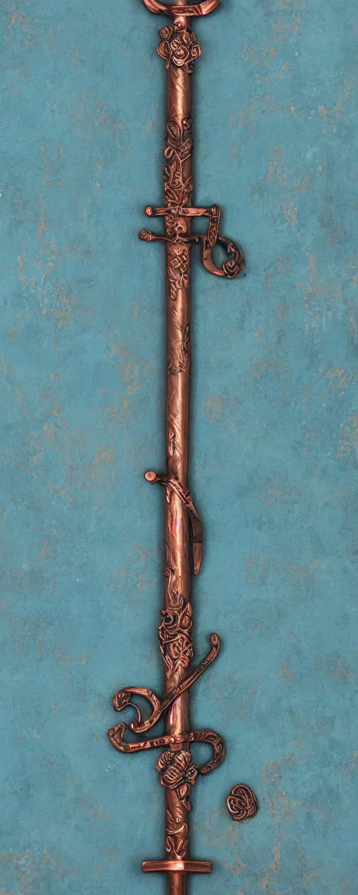 Image similar to copper sword, cyan roses