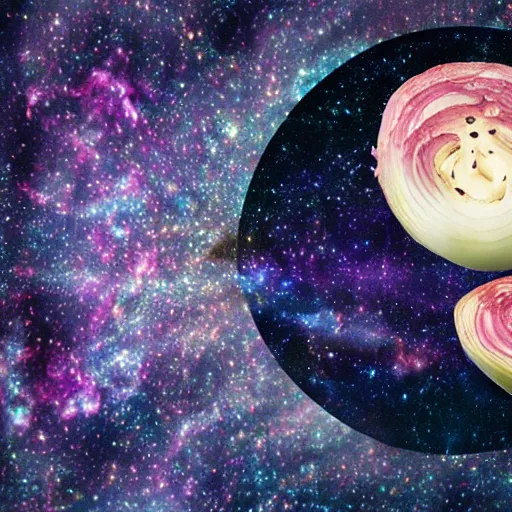 Image similar to the universe evolving causally depicted as layers on an onion, highly detailed