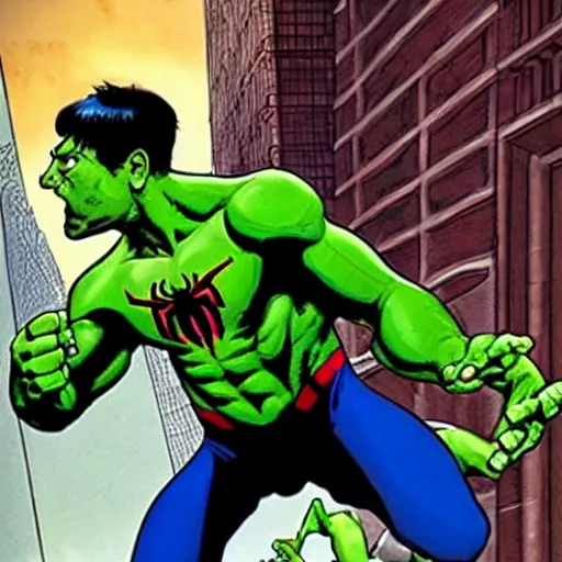 Prompt: Spiderman in hulk mode