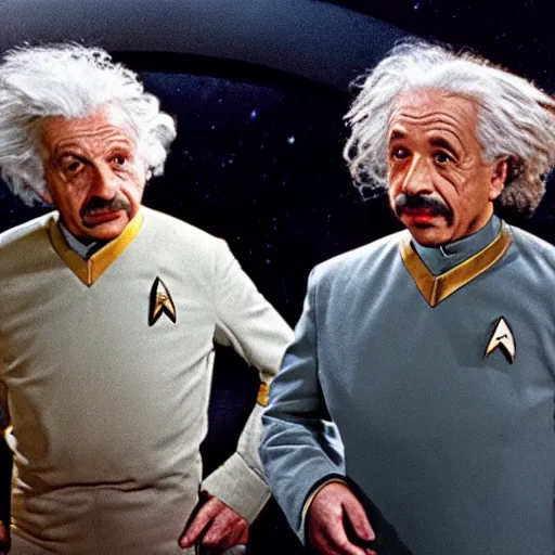 Image similar to Young Albert Einstein and Old Albert Einstein in the new Star Trek movie