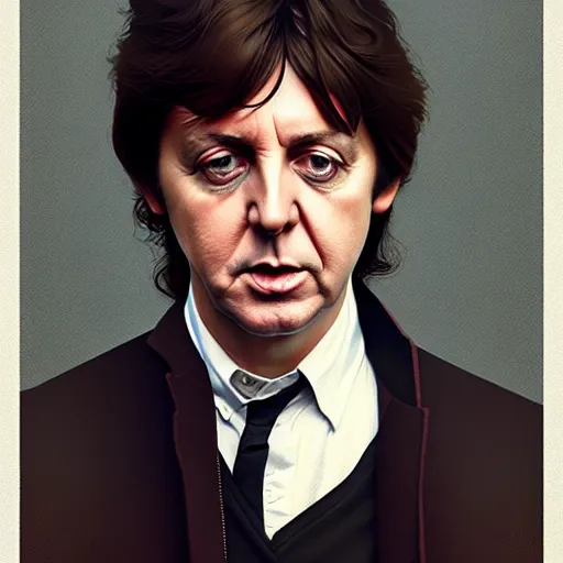 Image similar to Steven Moriseey as Paul McCartney, body portrait, highly detailed, digital painting, artstation, concept art, sharp focus, illustration, art by WLOP and greg rutkowski and alphonse mucha and artgerm