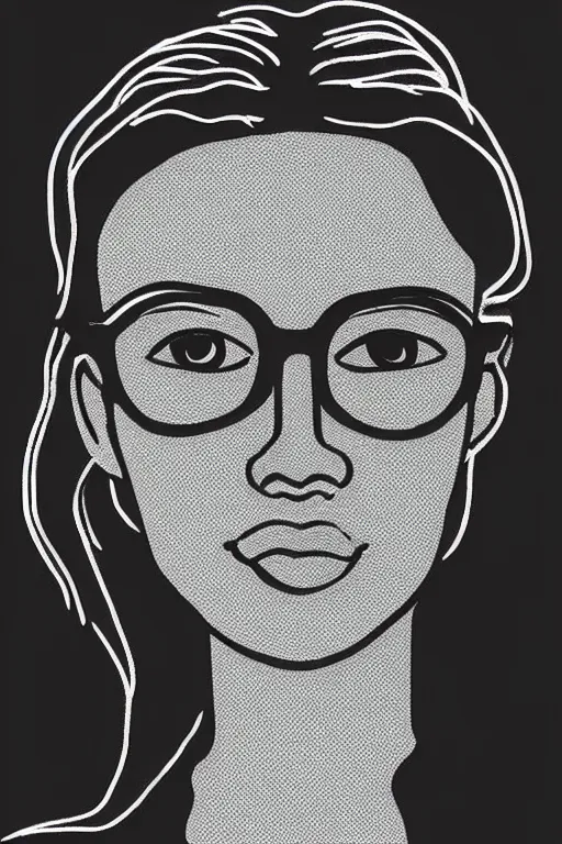 Prompt: one line art, woman wearing glasses, minimalist, figure line art, line art, line drawing, single line drawing