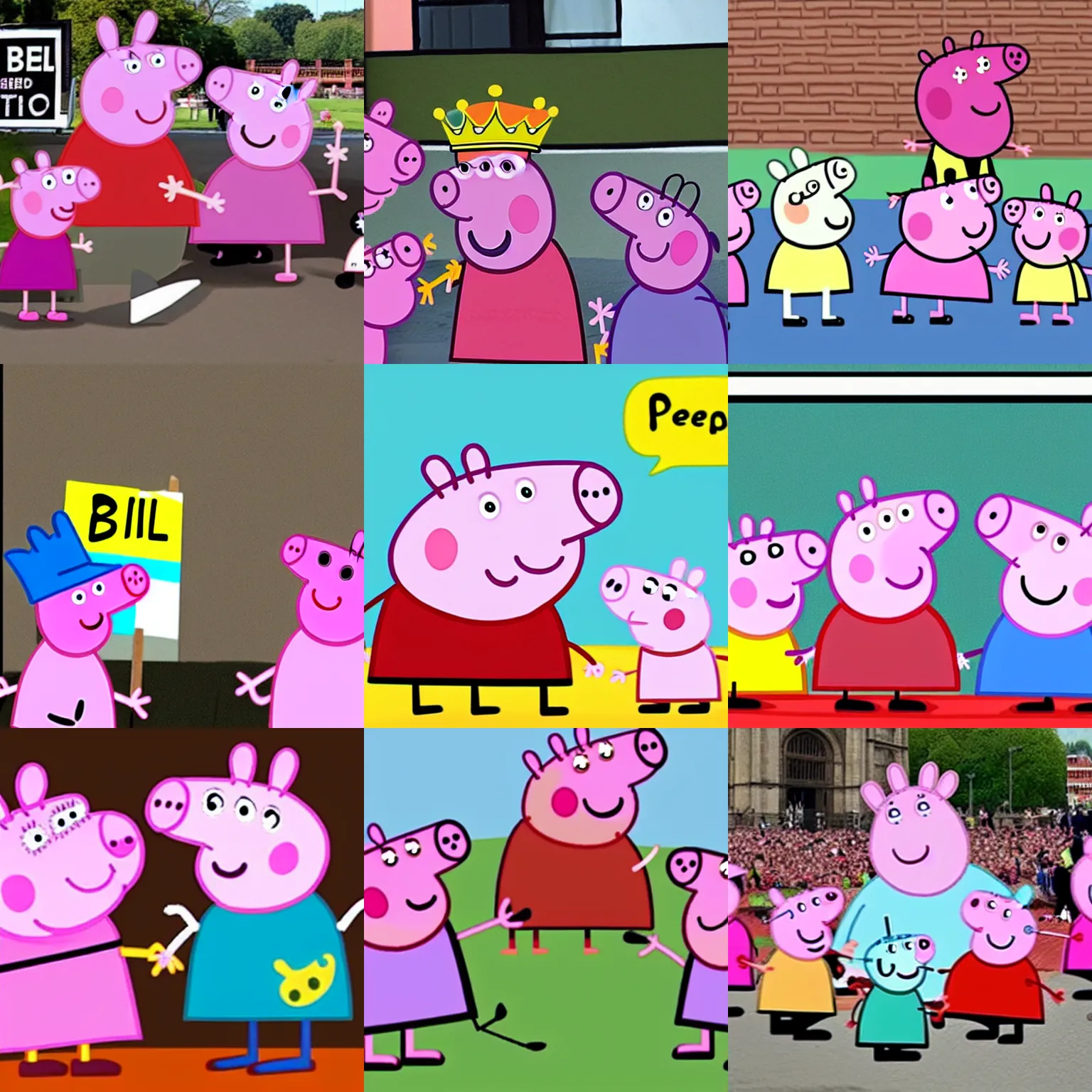 Prompt: peppa pig is furious at the government for the patel bill ammendments to peaceful protest