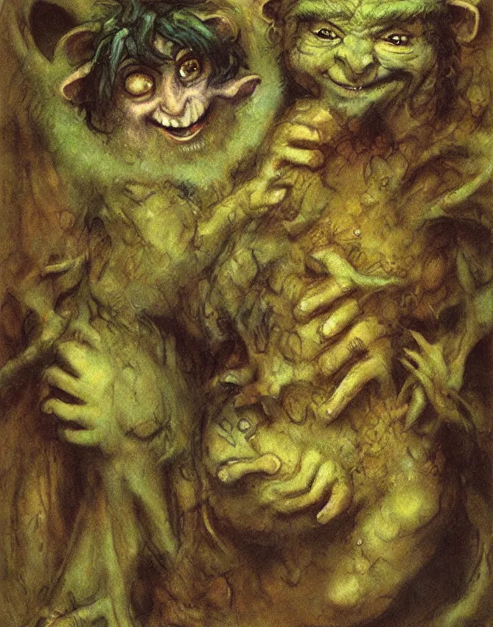 Prompt: happy little troll, by Brian Froud, painterly