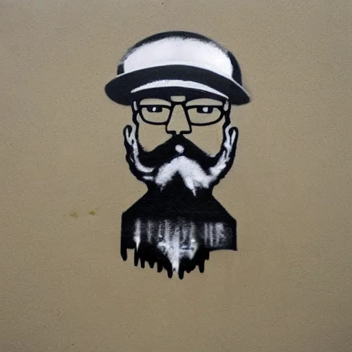 Image similar to banksy bearded graffiti, real life, sharp focus