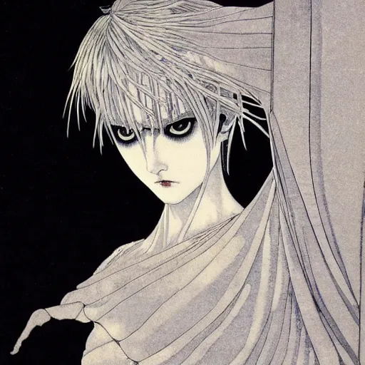 Image similar to prompt : black and white portrait soft light painted by takato yamamoto, black knight armor, inspired by ghost in shell anime, smooth face feature, intricate oil painting, high detail, sharp high detail, manga and anime 1 9 8 0