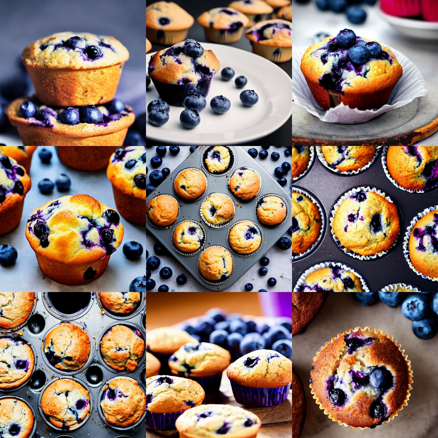Prompt: blueberry muffin, food photography, high definition, focus