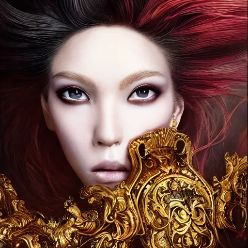 Image similar to portrait, headshot, insanely nice professional hair style, dramatic hair color, digital painting, of a old 17th century, old cyborg Supermodel, amber jewels, baroque, ornate clothing, scifi, realistic, hyperdetailed, chiaroscuro, concept art, art by Franz Hals and Jon Foster and Ayami Kojima and Amano and Karol Bak,