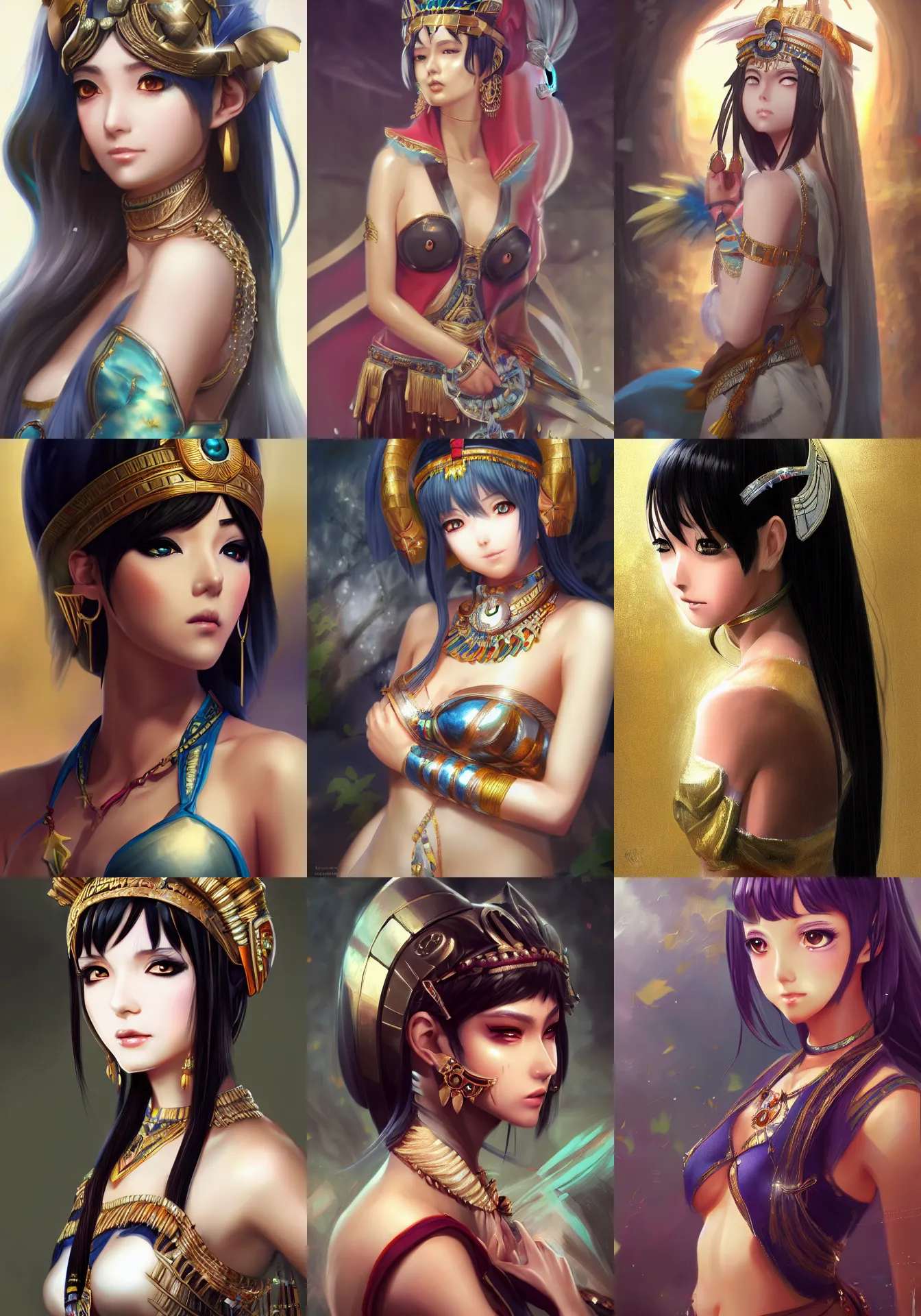 Prompt: A realistic anime portrait of Ssunbiki as Cleopatra, digital painting, by Stanley Artgerm Lau, Sakimichan, WLOP and Rossdraws, digtial painting, trending on ArtStation, SFW version