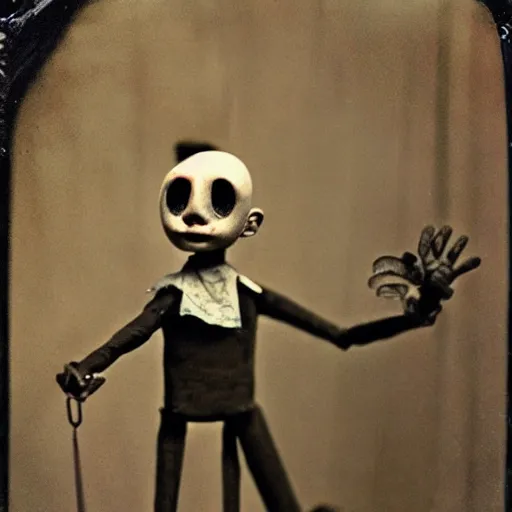 Prompt: creepy marionette puppet, horror, pediophobia, lost photograph, forgotten, final photo found before disaster, polaroid,