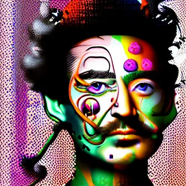 Image similar to portrait of a uncanny artist by Chor Boogie and Salvador Dali collaboration, digital art, mix of aesthetics, close up, high details