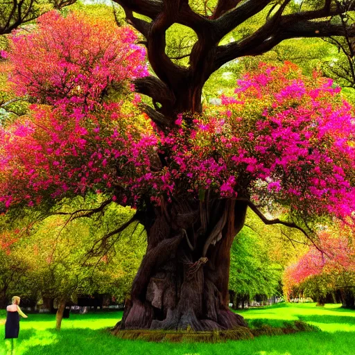 Image similar to a large tree with human flowers, bold natural colors, national geographic photography, masterpiece, 8 k, raw, unedited, symmetrical balance