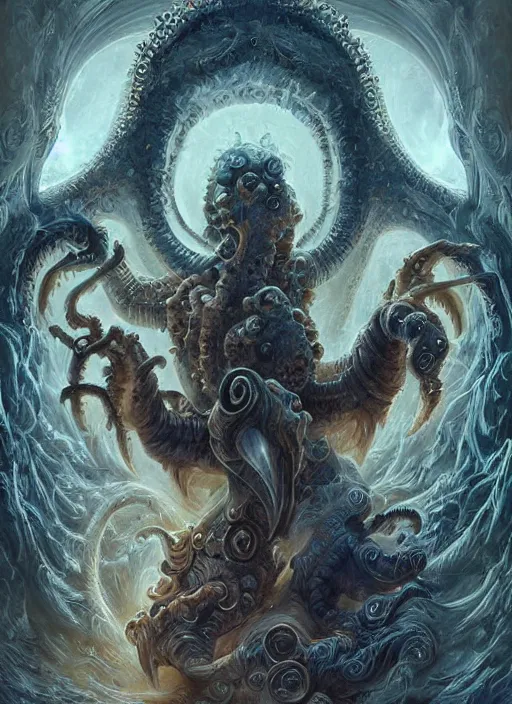 Image similar to digital _ painting _ of _ lovecraftian gods _ by _ filipe _ pagliuso _ and _ justin _ gerard _ symmetric _ fantasy _ highly _ detailed _ realistic _ intricate _ port