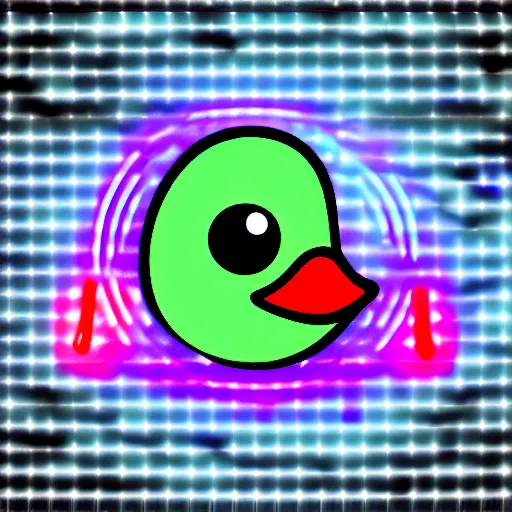Image similar to a cybertronic duck, robotic, metallic, glowing eyes, neon, high detail