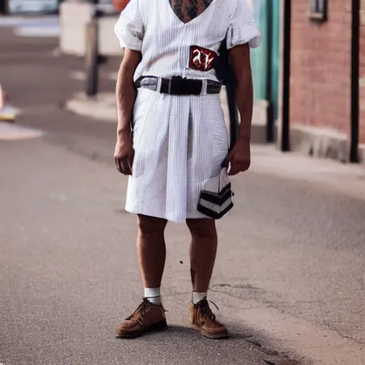 Image similar to cute pullet dressed as an inmate, campau mike style