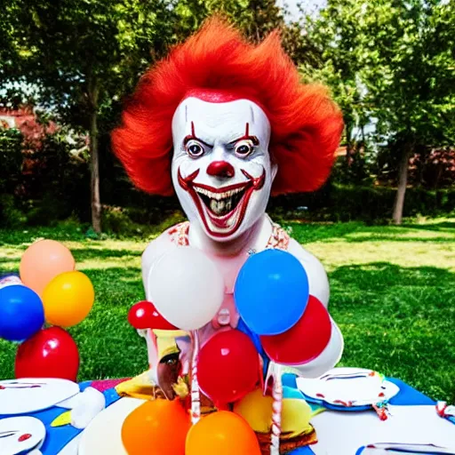 Image similar to pennywise the clown hosting a childrens party