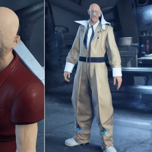 Image similar to the incredible dr. pol in final fantasy vii remake, bald with white mustache, character render, full body shot, highly detailed, in game render