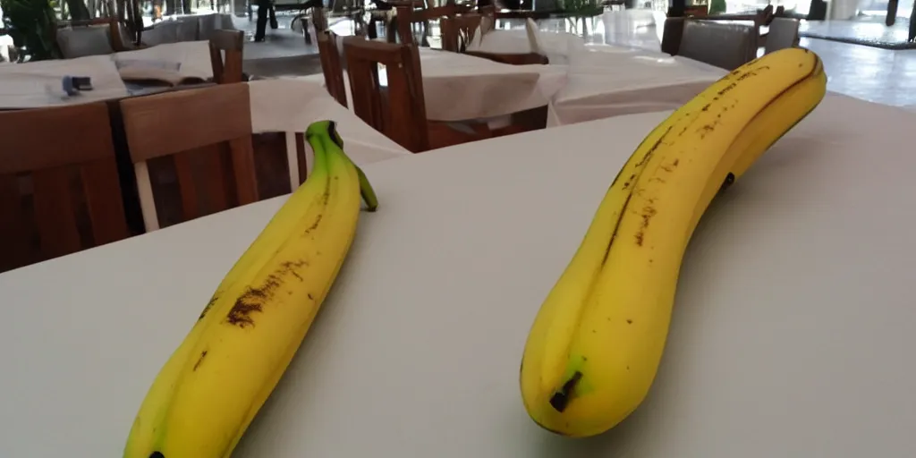 Prompt: a long banana in table