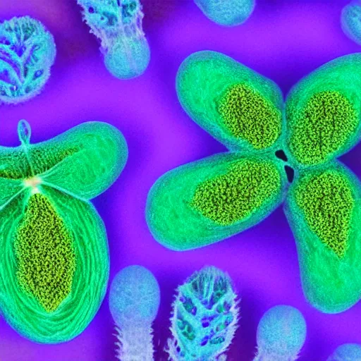 Image similar to male pollen sacks shot under uv light