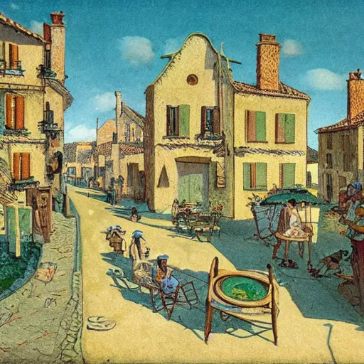 Prompt: boring french 1920's town prism cod bardolino grass dessert , by Mœbius and George Lucas and Anton Pieck , Global Illumination , trending on deviantart , oil on canvas