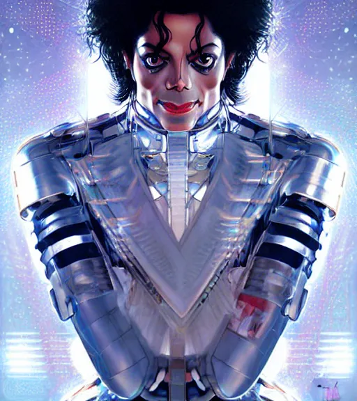 Prompt: symmetry portrait of michael jackson cyberborg ultra detailed, intricate, anime, dynamic lighting, digital art, digital painting, art station, wlop, sharp focus, illustration, art by artgerm and greg rutkowski and alphonse mucha