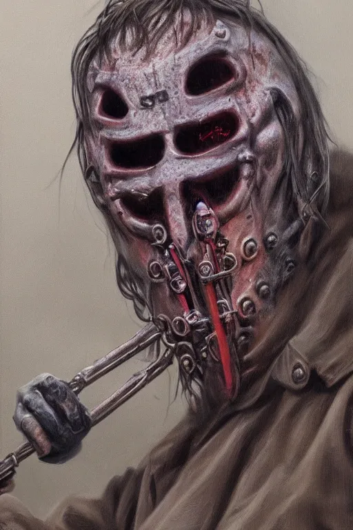 Image similar to high detail fantasy portrait oil painting illustration of slipknot by justin sweet, insane, realistic proportions, d & d, rpg, forgotten realms, artstation trending, high quality, sombre mood, artstation trending, muted colours