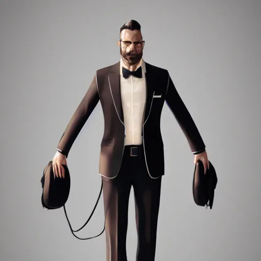 Image similar to haracter concept of a rich daddy, 3 6 years old, wear suits, stubble, cramel hair, symmetrical character concept art, rendered in octane, trending by artstation, artbreeder