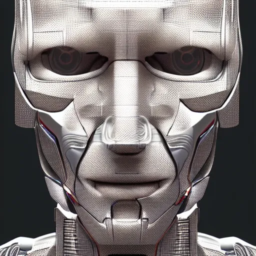 Image similar to ultron concept art, collages, hyper realistic, many variations portrait of very old thom yorke, face variations, statue of ultron by jama jurabaev, very long shot, cybernetic, high quality, brush stroke, for aaa game