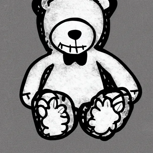 Image similar to Emo teddy bear, black line art, in style of Tim Burton