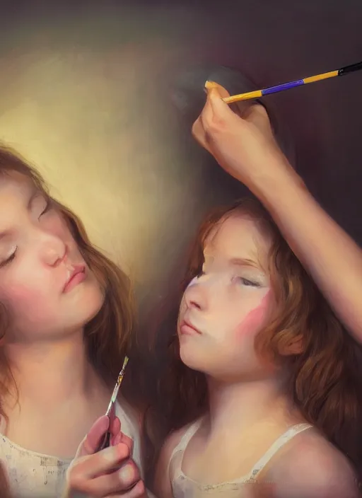 Image similar to a beautiful detailed photo of two girls painting each other, realistic, f 8, 4 k hd wallpaper